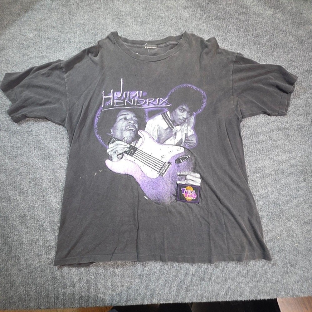 Jimi Hendrix Shirt Mens XL Black Guitar Portrait Graphic Tee Rock Band Music